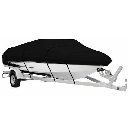 Black Heavy Duty Waterproof Tarp Covers with Storage Bag, Fits V-Hull, Fish&Ski, Pro-Style, Fishing, Runabout, Bass Boats, 17-19FT(600cm*310cm)
