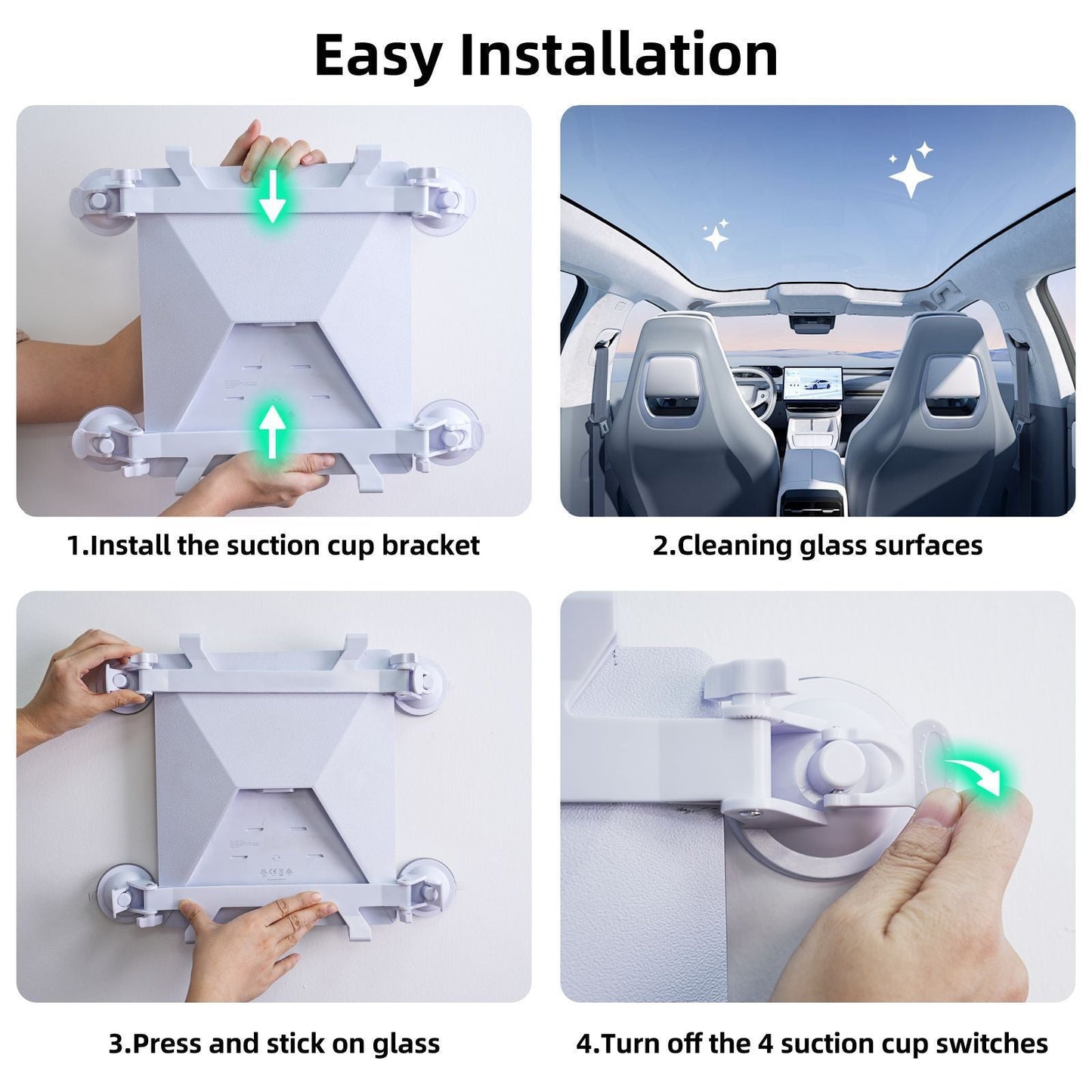 White Star Mini Car Suction Mount Bracket - Universal Glass Mount for Roof, Skylight, and Vehicle Windows