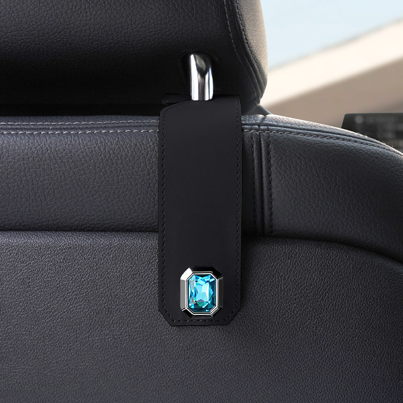 Black Car Multi-Functional PU Leather Hook with Crystal Decoration â€“ Hidden Storage Hook for Front and Rear Seats (Set of 2)