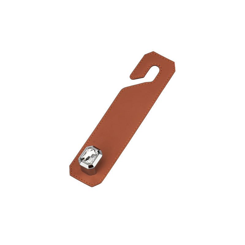 Brown Car Multi-Functional PU Leather Hook with Crystal Decoration â€“ Hidden Storage Hook for Front and Rear Seats (Set of 2)