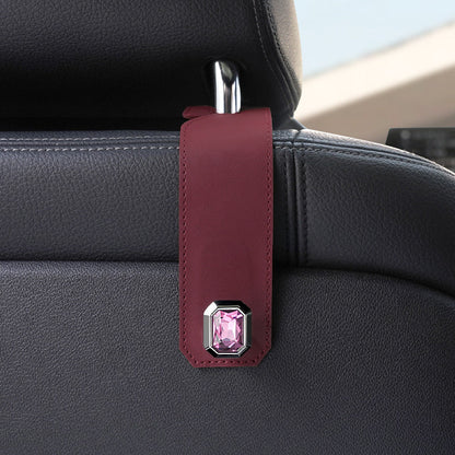 Claret Car Multi-Functional PU Leather Hook with Crystal Decoration â€“ Hidden Storage Hook for Front and Rear Seats (Set of 2)