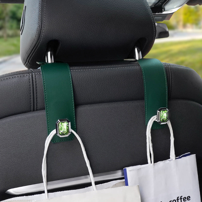 Claret Car Multi-Functional PU Leather Hook with Crystal Decoration â€“ Hidden Storage Hook for Front and Rear Seats (Set of 2)
