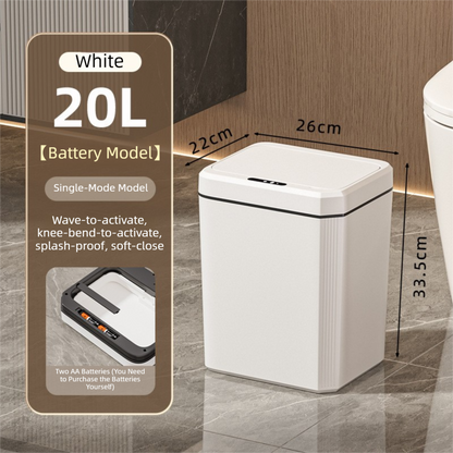 White Smart Sensor Trash Can â€“ 20L Capacity, Touch-Free Operation with Odor-Blocking & Waterproof Design