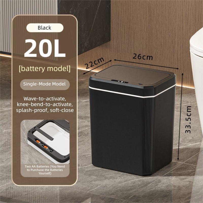 Black Smart Sensor Trash Can â€“ 20L Capacity, Touch-Free Operation with Odor-Blocking & Waterproof Design