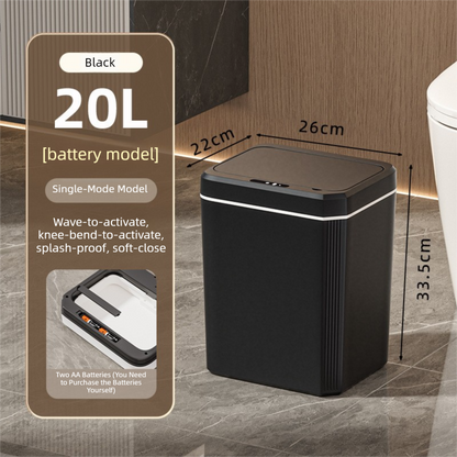 Black Smart Sensor Trash Can â€“ 20L Capacity, Touch-Free Operation with Odor-Blocking & Waterproof Design