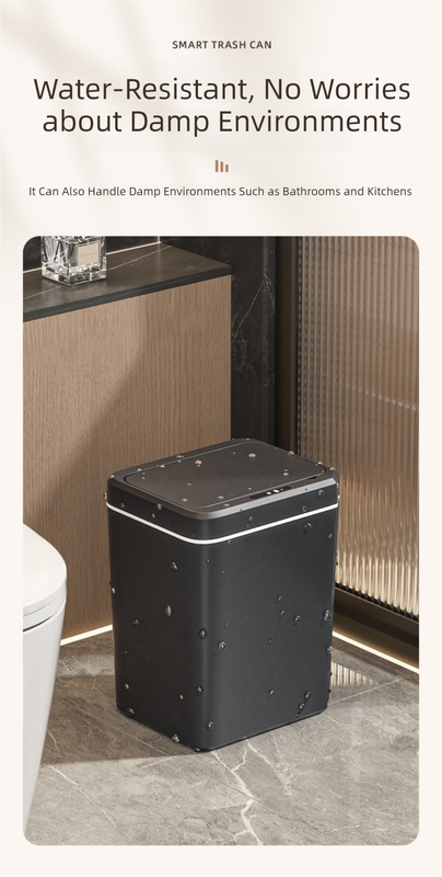 Black Smart Sensor Trash Can â€“ 20L Capacity, Touch-Free Operation with Odor-Blocking & Waterproof Design