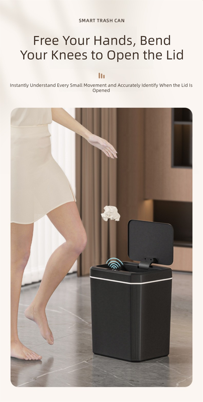 Black Smart Sensor Trash Can â€“ 20L Capacity, Touch-Free Operation with Odor-Blocking & Waterproof Design