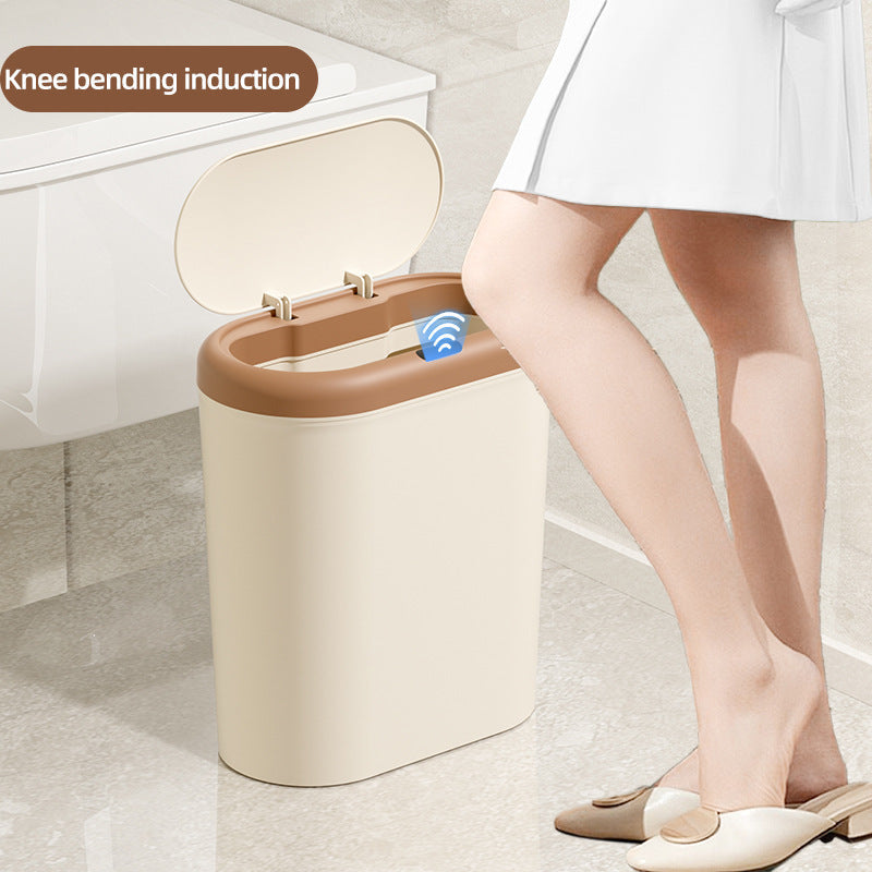 Beige Smart Sensor Trash Can â€“ 15L Capacity, Compact Design for Home Use with Automatic Induction Opening(Three sensor modes)