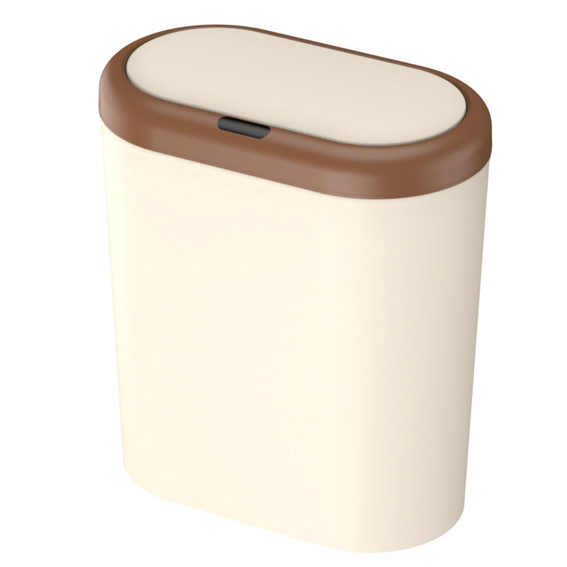 Beige and Brown Smart Sensor Trash Can â€“ 15L Capacity, Compact Design for Home Use with Automatic Induction Opening(Three sensor modes)