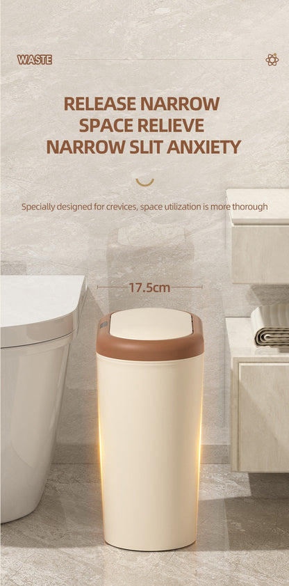 Beige and Brown Smart Sensor Trash Can â€“ 15L Capacity, Compact Design for Home Use with Automatic Induction Opening(Three sensor modes)