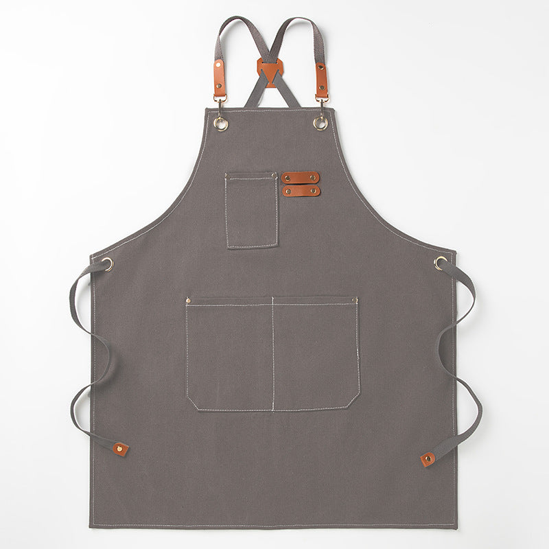 Grey 16-ounce Heavy-Duty Canvas Apron â€“ Durable, Waterproof & Oil-Resistant Kitchen Workwear for Cooking and Crafting