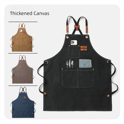 Grey 16-ounce Heavy-Duty Canvas Apron â€“ Durable, Waterproof & Oil-Resistant Kitchen Workwear for Cooking and Crafting