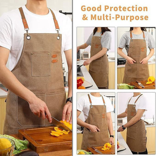 Brown 16-ounce Heavy-Duty Canvas Apron â€“ Durable, Waterproof & Oil-Resistant Kitchen Workwear for Cooking and Crafting