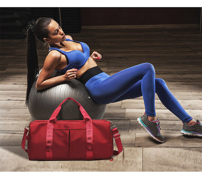 Red Large Capacity Travel Duffel Bag â€“ Wet & Dry Separation, Shoe Compartment, and Luggage Sleeve for Gym, Yoga, and Short Trips