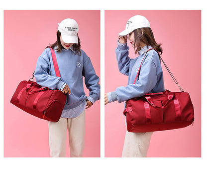Red Large Capacity Travel Duffel Bag â€“ Wet & Dry Separation, Shoe Compartment, and Luggage Sleeve for Gym, Yoga, and Short Trips