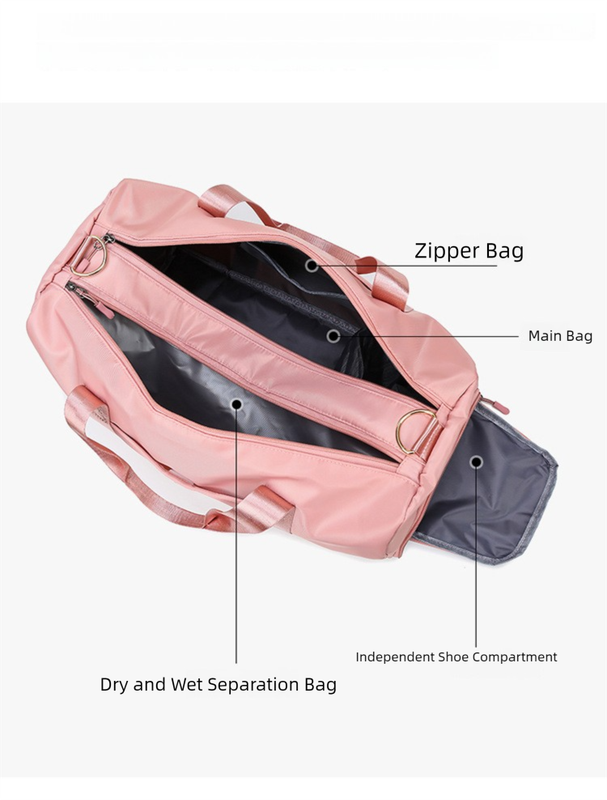 Pink Large Capacity Travel Duffel Bag â€“ Wet & Dry Separation, Shoe Compartment, and Luggage Sleeve for Gym, Yoga, and Short Trips