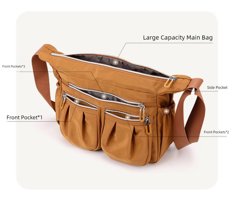 Black Multi-Pocket Lightweight Nylon Crossbody Bag â€“ Stylish, Functional, and Spacious Shoulder Bag for Women