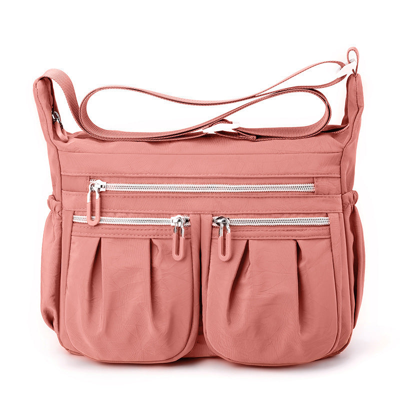 Pink Multi-Pocket Lightweight Nylon Crossbody Bag â€“ Stylish, Functional, and Spacious Shoulder Bag for Women