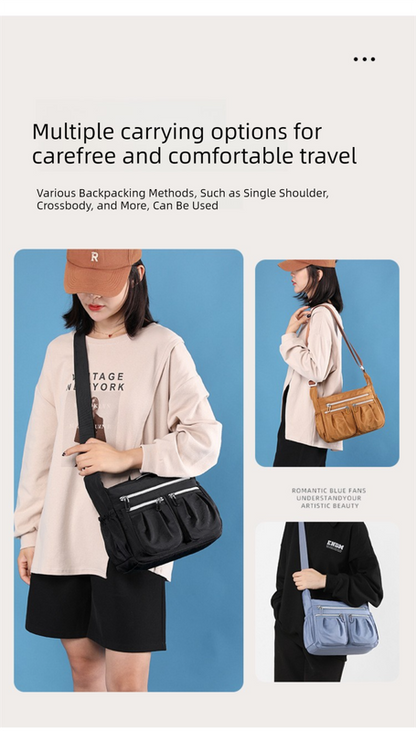 Pink Multi-Pocket Lightweight Nylon Crossbody Bag â€“ Stylish, Functional, and Spacious Shoulder Bag for Women