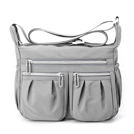 Grey Multi-Pocket Lightweight Nylon Crossbody Bag â€“ Stylish, Functional, and Spacious Shoulder Bag for Women
