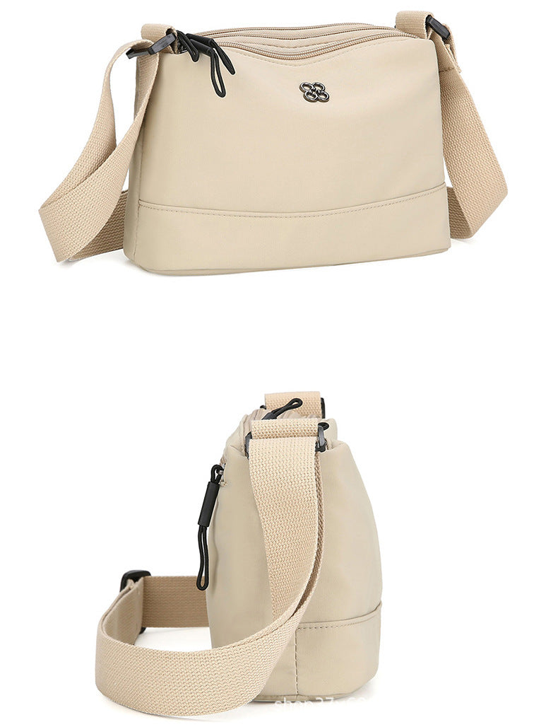 Khaki Lightweight Multi-Layer Crossbody Bag for Women â€“ Compact, Water-Resistant Nylon Shoulder Bag with Adjustable Strap