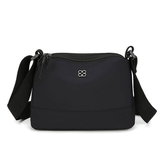 Black Lightweight Multi-Layer Crossbody Bag for Women â€“ Compact, Water-Resistant Nylon Shoulder Bag with Adjustable Strap