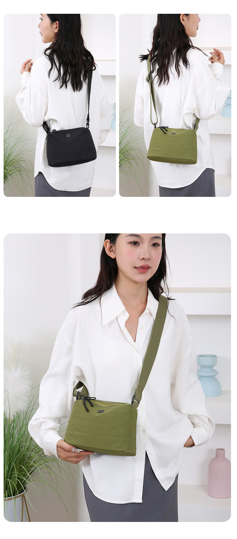 Green Lightweight Multi-Layer Crossbody Bag for Women â€“ Compact, Water-Resistant Nylon Shoulder Bag with Adjustable Strap