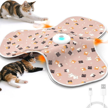 Pink Interactive Cat Toys Rechargeable,Moving Concealed Feathers,Real Mouse Squeaky,Touch Activated Cat Kitten Toy Exercise Toys for Indoor Bored Adult Cats