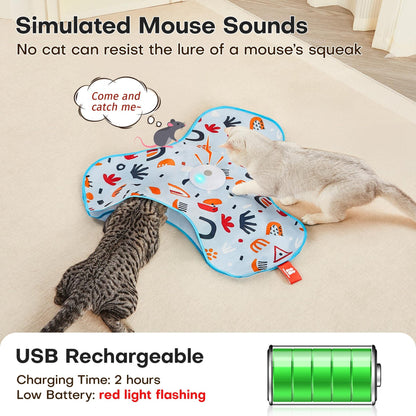 Pink Interactive Cat Toys Rechargeable,Moving Concealed Feathers,Real Mouse Squeaky,Touch Activated Cat Kitten Toy Exercise Toys for Indoor Bored Adult Cats