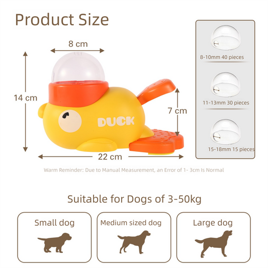 Yellow Interactive Duck-Shaped Automatic Pet Feeder â€“ Smart Treat Dispenser for Cats & Dogs with 3 Adjustable Port Sizes