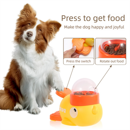 Yellow Interactive Duck-Shaped Automatic Pet Feeder â€“ Smart Treat Dispenser for Cats & Dogs with 3 Adjustable Port Sizes