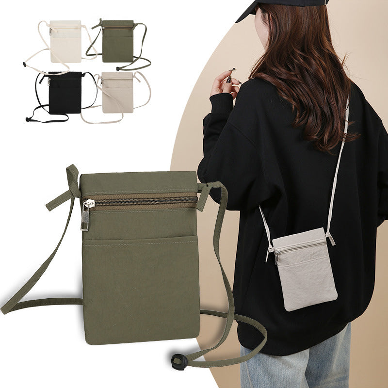 Beige Minimalist Lightweight Nylon Crossbody Phone Bag - Compact & Stylish for Women