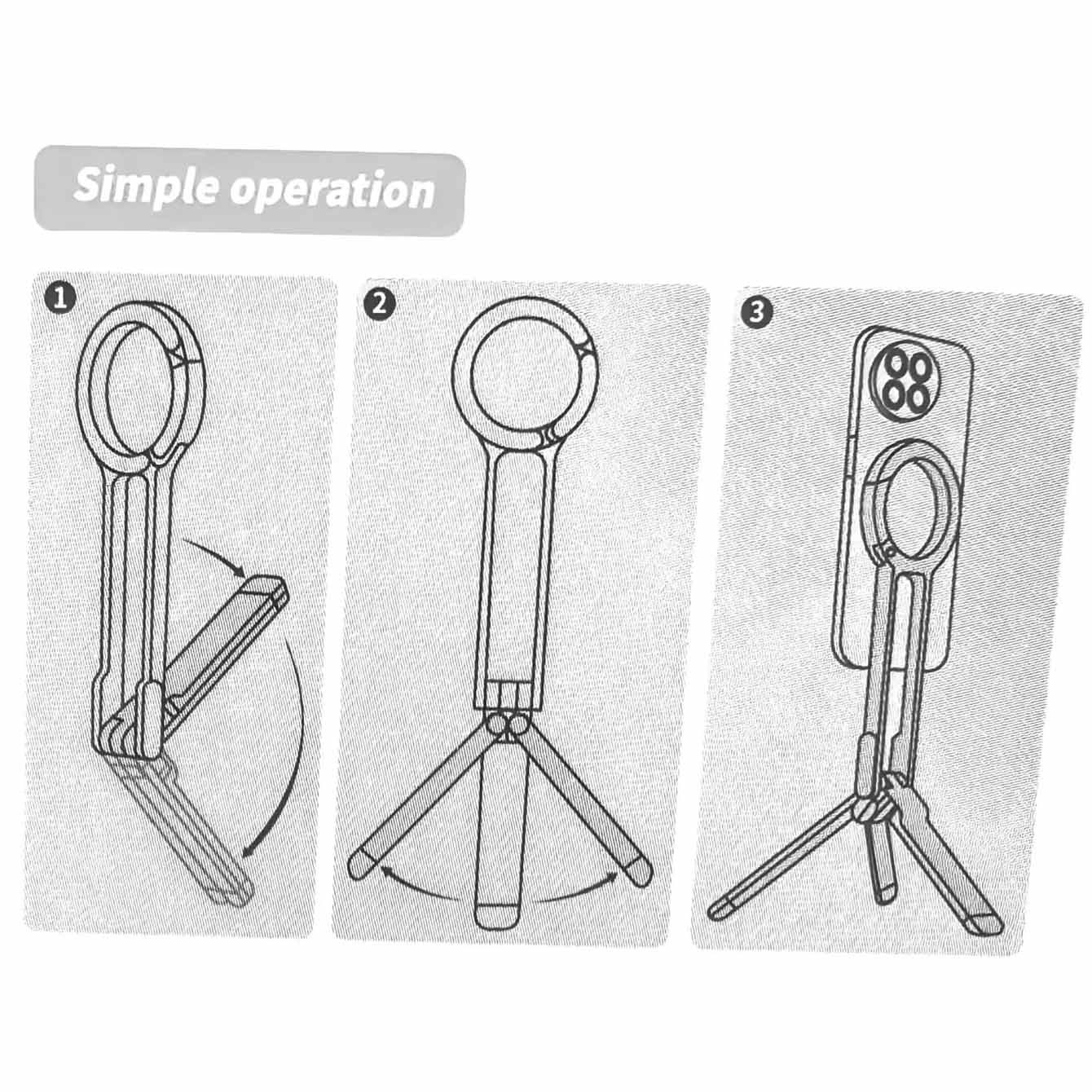 Black Magnetic Phone Stand with Foldable Tripod & Carabiner Hook â€“ Multi-Functional, Portable Smartphone Holder for Outdoor Use