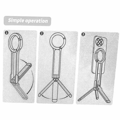 Black Magnetic Phone Stand with Foldable Tripod & Carabiner Hook â€“ Multi-Functional, Portable Smartphone Holder for Outdoor Use