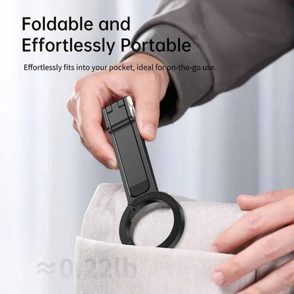 Black Magnetic Phone Stand with Foldable Tripod & Carabiner Hook â€“ Multi-Functional, Portable Smartphone Holder for Outdoor Use