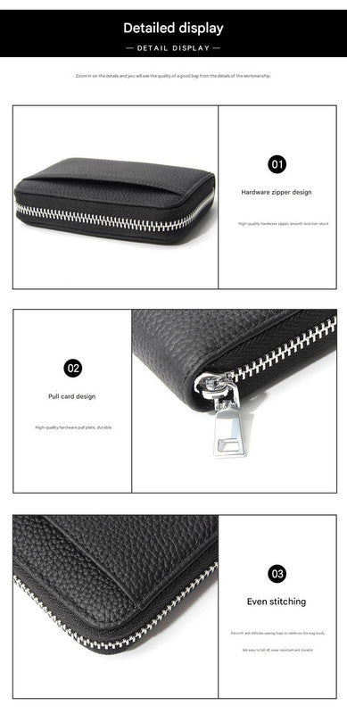 Genuine Leather RFID Blocking Accordion Card Holder & Coin Purse - Large Capacity Zip Wallet(red)