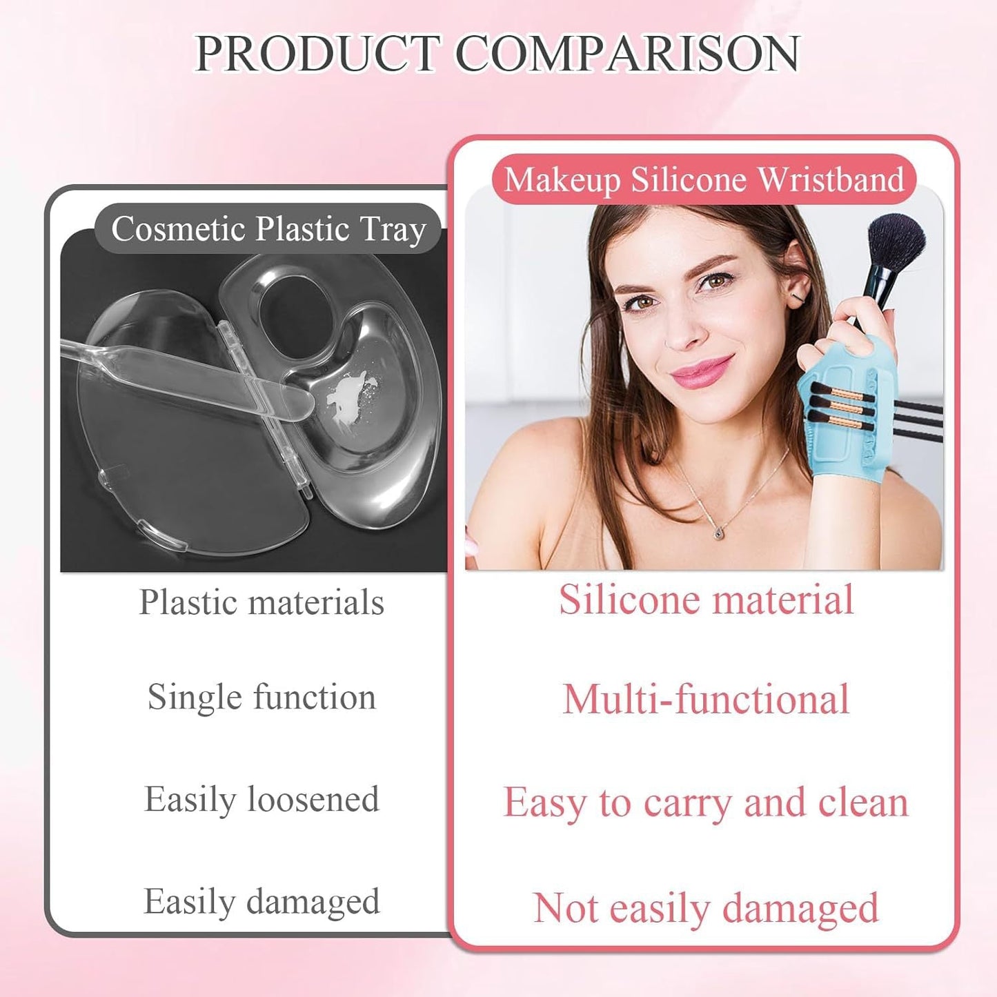 2pc Multi-Functional Silicone Makeup Artist Wristband - Wearable Palette, Brush Holder & Cleaner(pink)