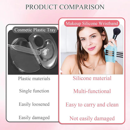 2pc Multi-Functional Silicone Makeup Artist Wristband - Wearable Palette, Brush Holder & Cleaner(blue)