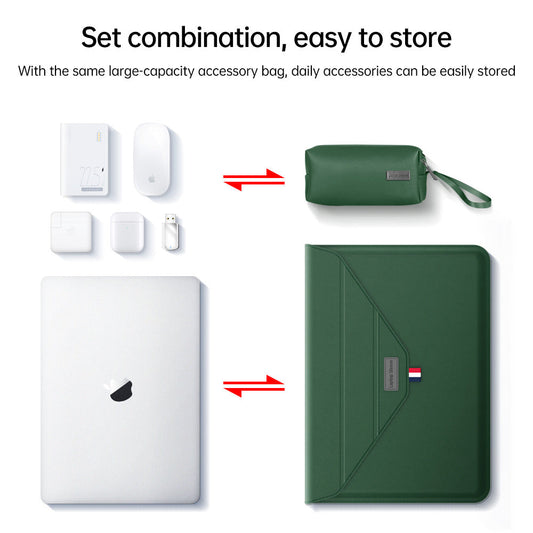 3-in-1 PU Leather Laptop Sleeve with Stand & Mouse Pad + Accessory Pouch(black)