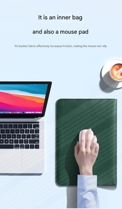 3-in-1 PU Leather Laptop Sleeve with Stand & Mouse Pad + Accessory Pouch(Gray)