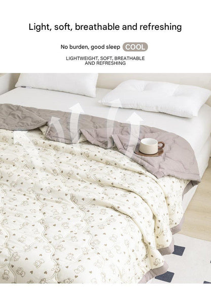 Lightweight Reversible Summer Quilt - Soft, Breathable & Machine Washable Comforter(150x200cm blue flowers)
