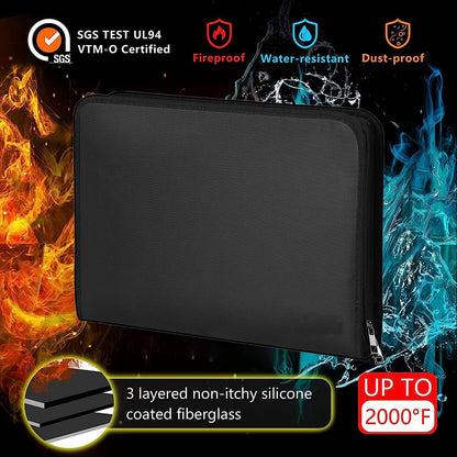 Fireproof & Waterproof Expanding File Folder Organizer with Zipper - Large Capacity Document Safe Bag(Black no-handle model)