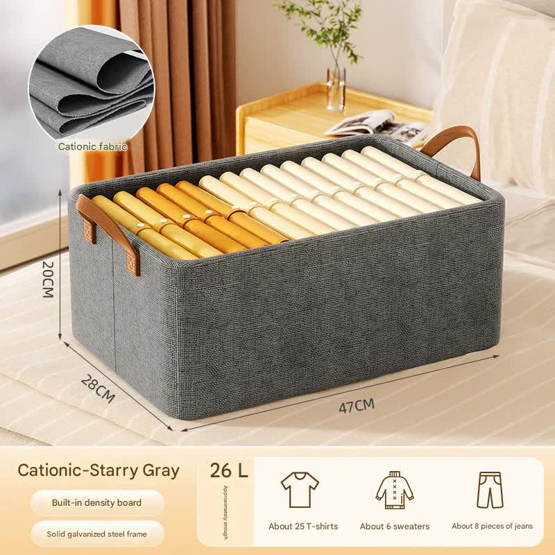 2pc Foldable Fabric Storage Bin with Steel Frame & Handles - 26L Stackable Closet Organizer(Grey)