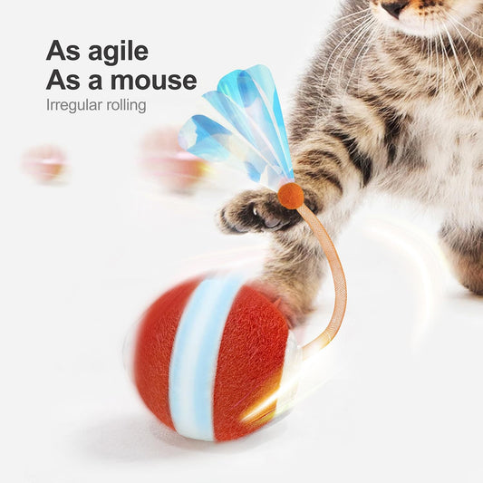 Blue Interactive Smart Electric Cat Toy Ball - Automatic Irregular Rolling Teaser for Independent Play