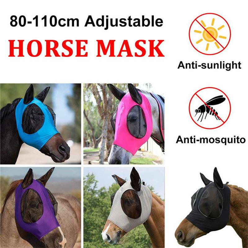 Pink 2-PCS Breathable Horse Fly Mask Set - Equestrian Fly Veils with Ears for Insect Control and Comfort