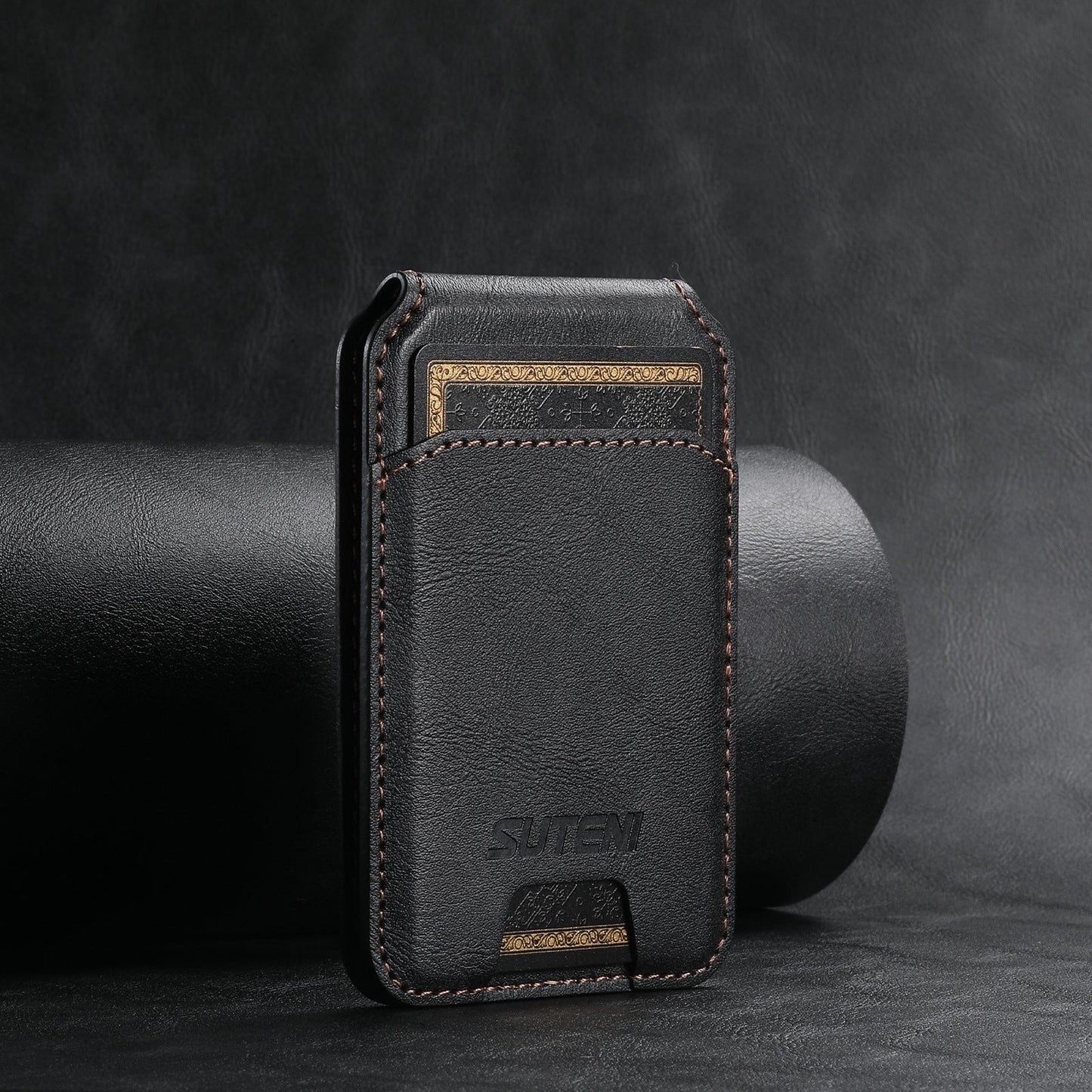 Black Slim Magnetic Wallet with Kickstand for MagSafe - PU Leather Card Holder