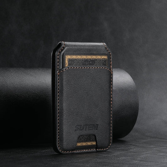 Black Slim Magnetic Wallet with Kickstand for MagSafe - PU Leather Card Holder