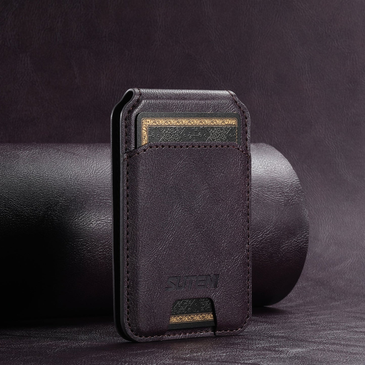 Purple Slim Magnetic Wallet with Kickstand for MagSafe - PU Leather Card Holder