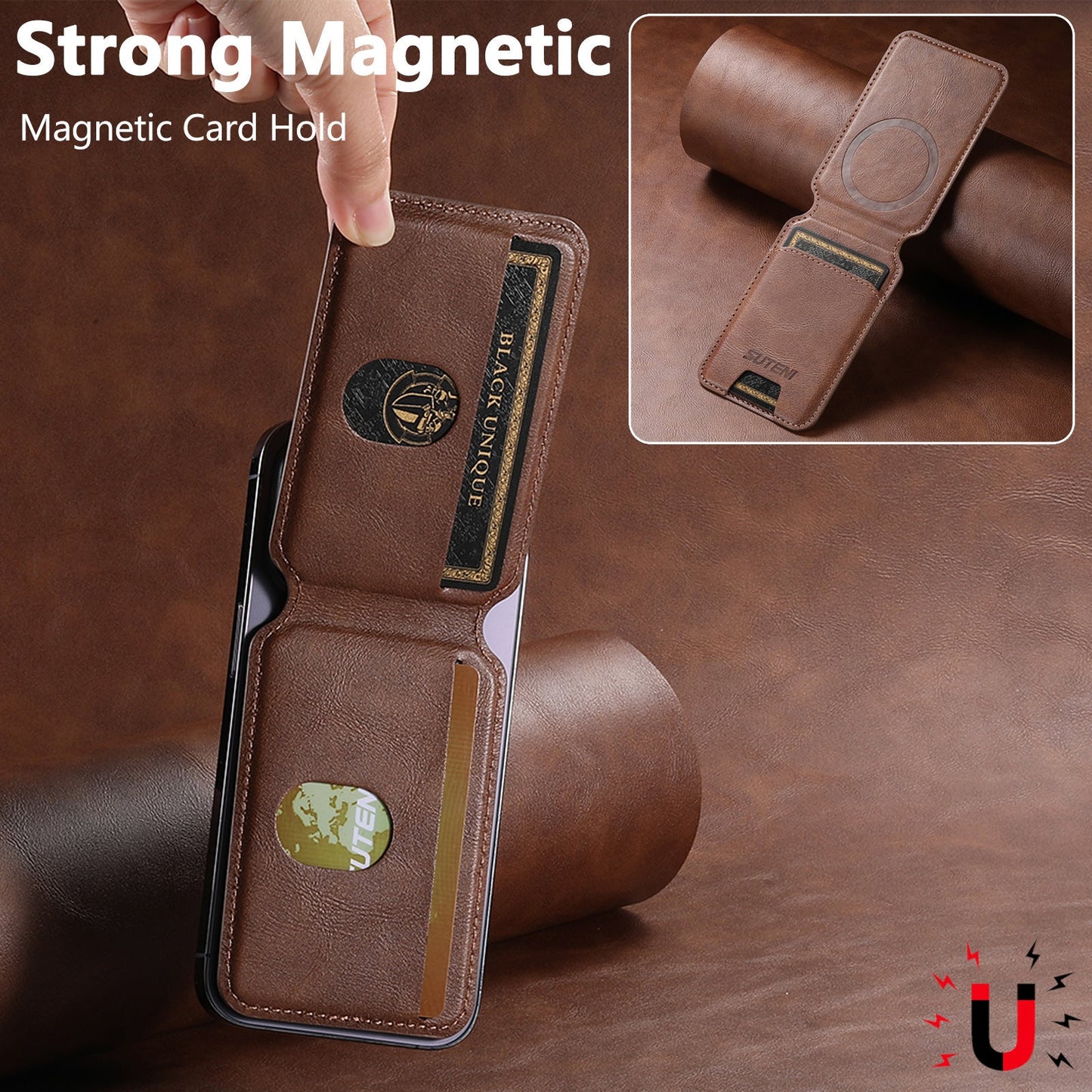 Purple Slim Magnetic Wallet with Kickstand for MagSafe - PU Leather Card Holder