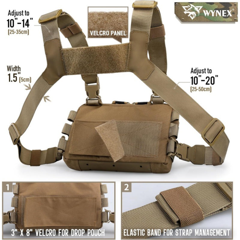 Black Minimalist Tactical Chest Rig - Lightweight Recon Pouch with Laser-Cut MOLLE & Quick-Release Buckles